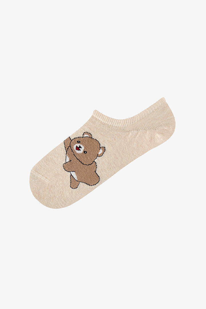 Kahve Pembe Lovely Bear Pamuklu 3 Çift Sneaker Çorap - 2