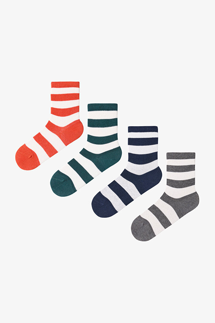 Çok Renkli Erkek Çocuk Relax Stripes 4lü Soket Çorap - 1
