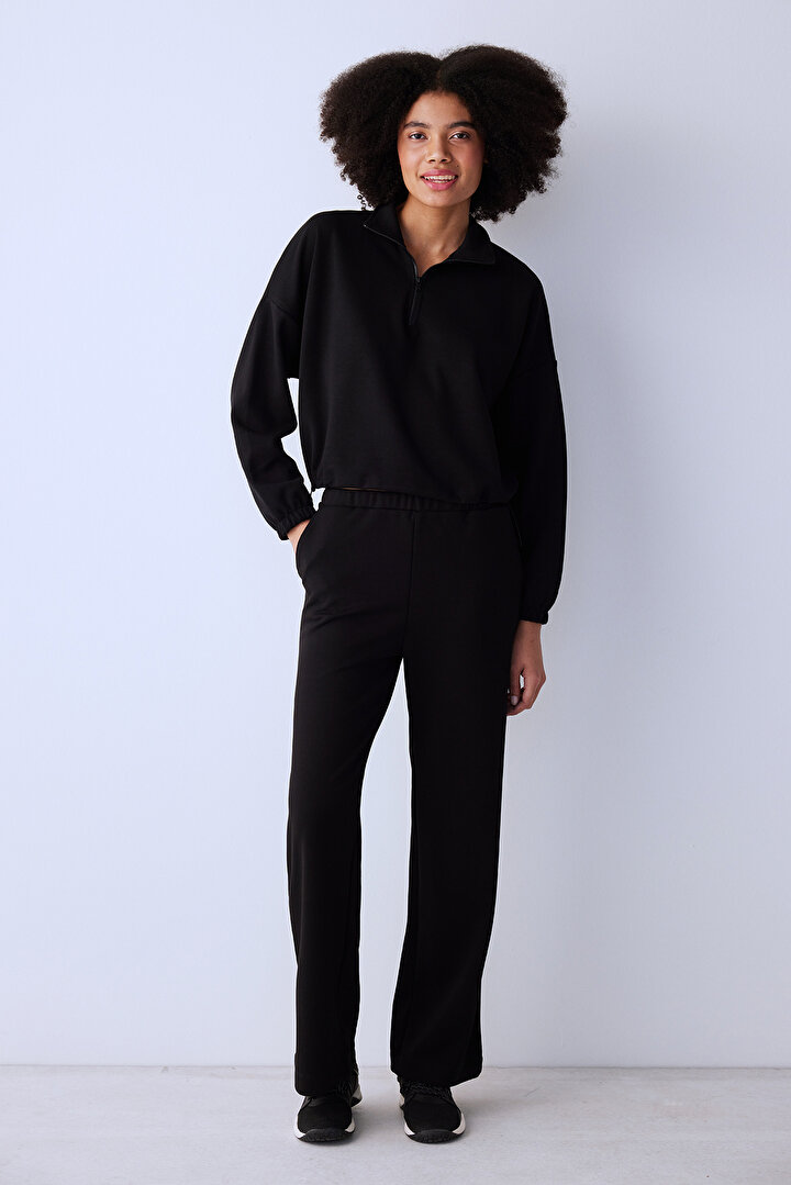 Silky Feel Loose Black Pants - 2