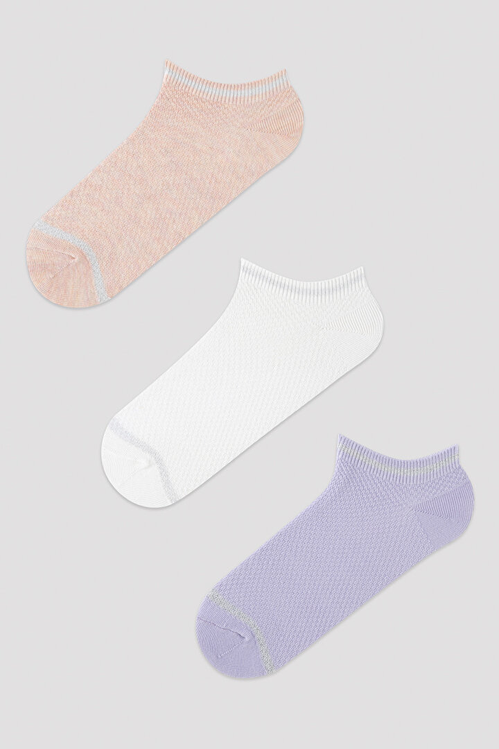 Jakarlı Soft Renkli 3lü Patik Çorap - 1