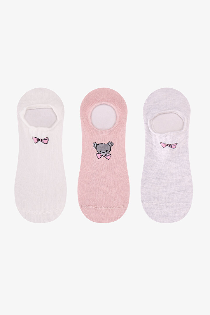 Beyaz Gri Pembe Tiny Bear 3 Çift Sneaker Çorap - 1