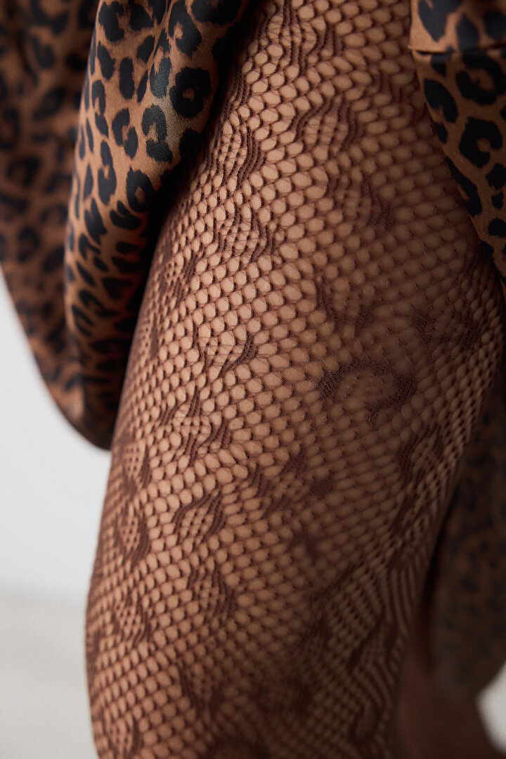 Leopard Fishnet Brown Socket Socks - 2