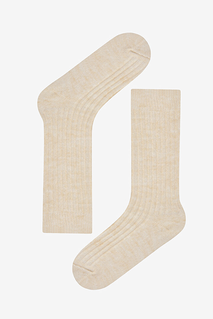 Vertical Rib Bej Soket Çorap - 1