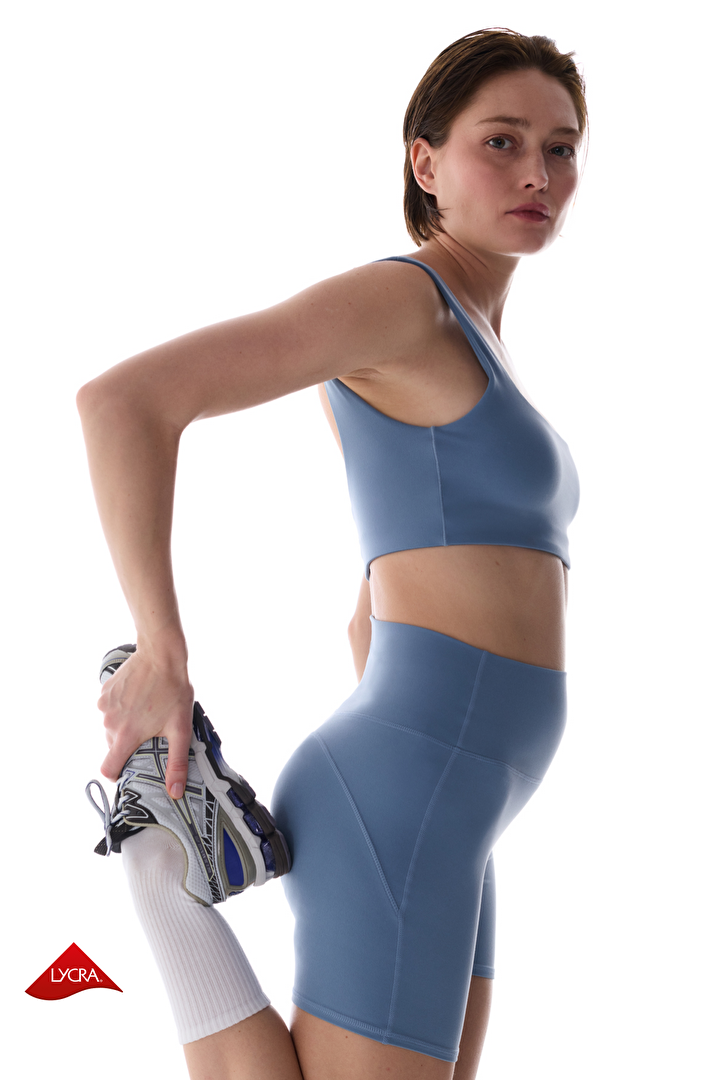 LYCRA Mavi Cream Hafif Destek Kalp Formlu Yüksek Bel Kısa Tayt - 1