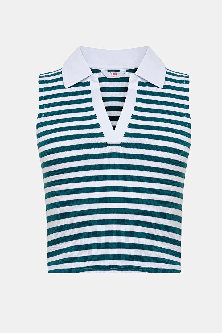 Polo Neck Striped Multi Colour Top - 1