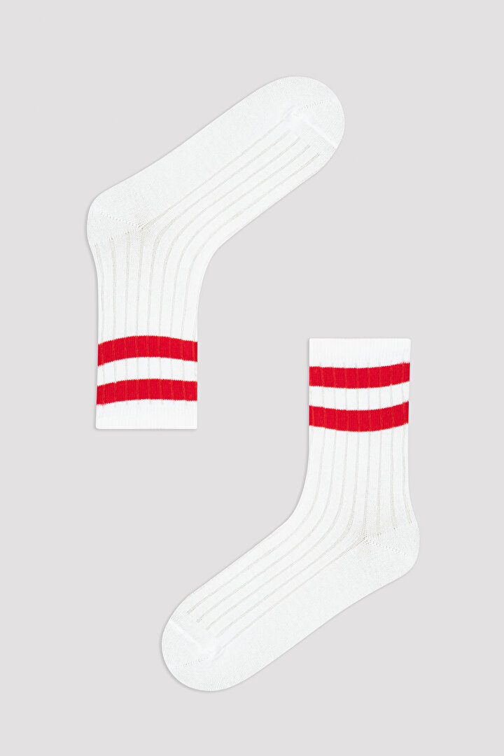Beyaz Çizgi Detaylı 3'lü Soket Çorap - 2
