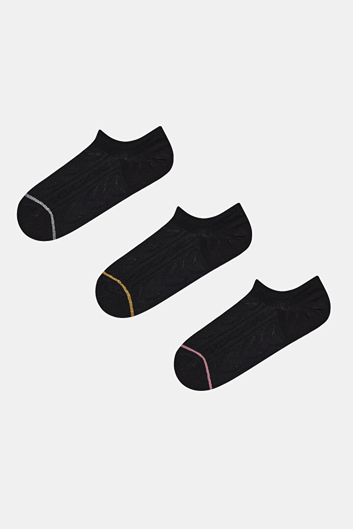 Jacquard 3in1 Black Sneaker Socks - 1