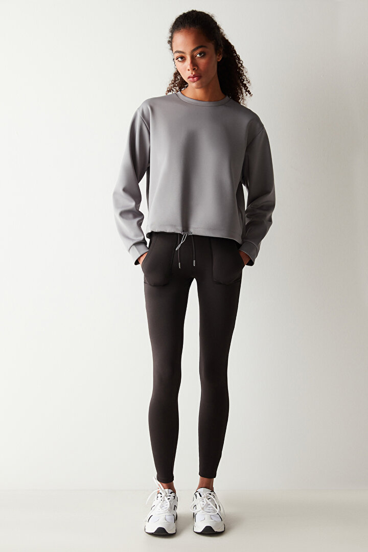 Gri Scuba Ayarlanabilir Bel Sweatshirt - 2