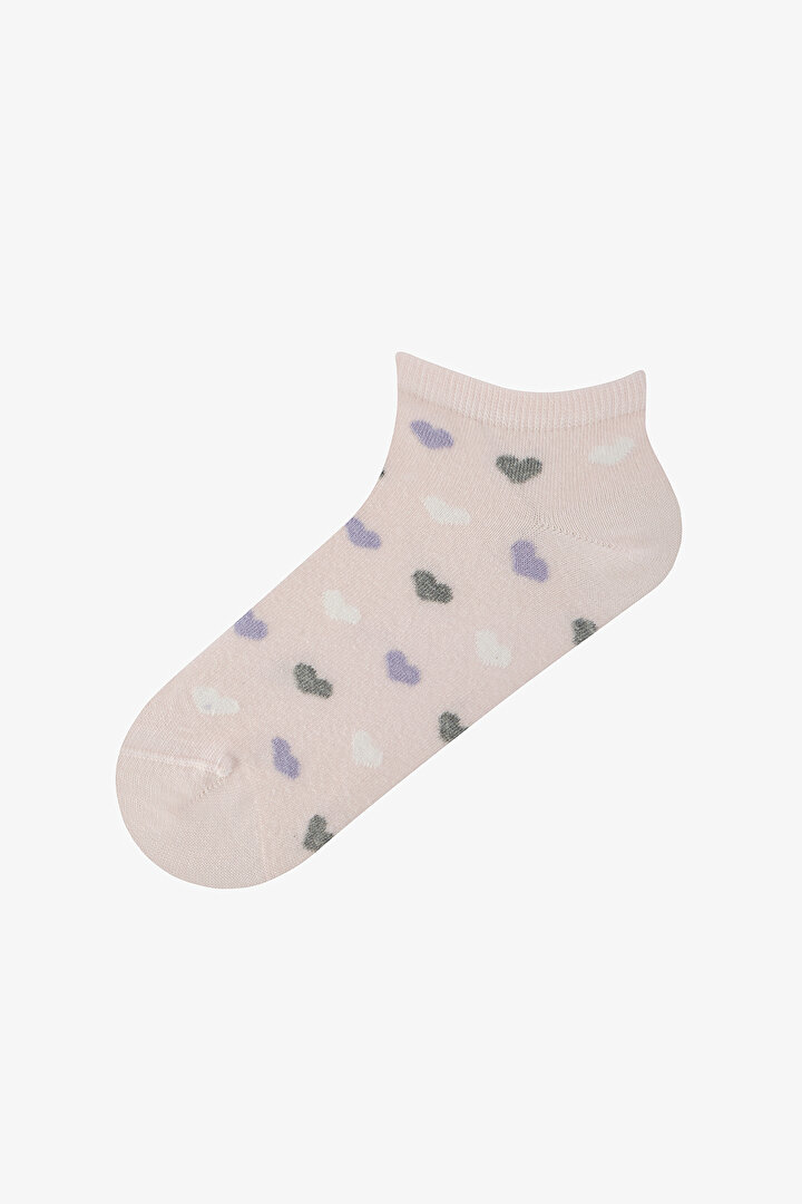 5 Çift Pamuklu Renkli Kalp Desenli Patik Çorap - 2