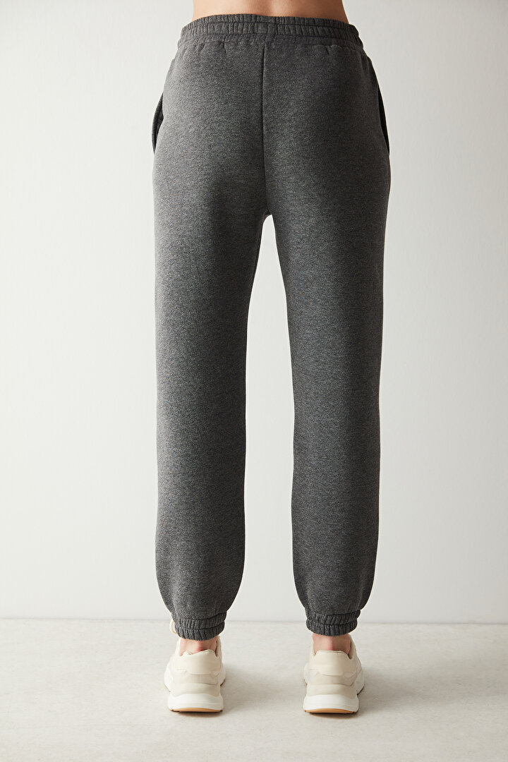 Koyu Gri Melanj Yüksek Bel  İçi Şardonlu Basic Jogger - 2