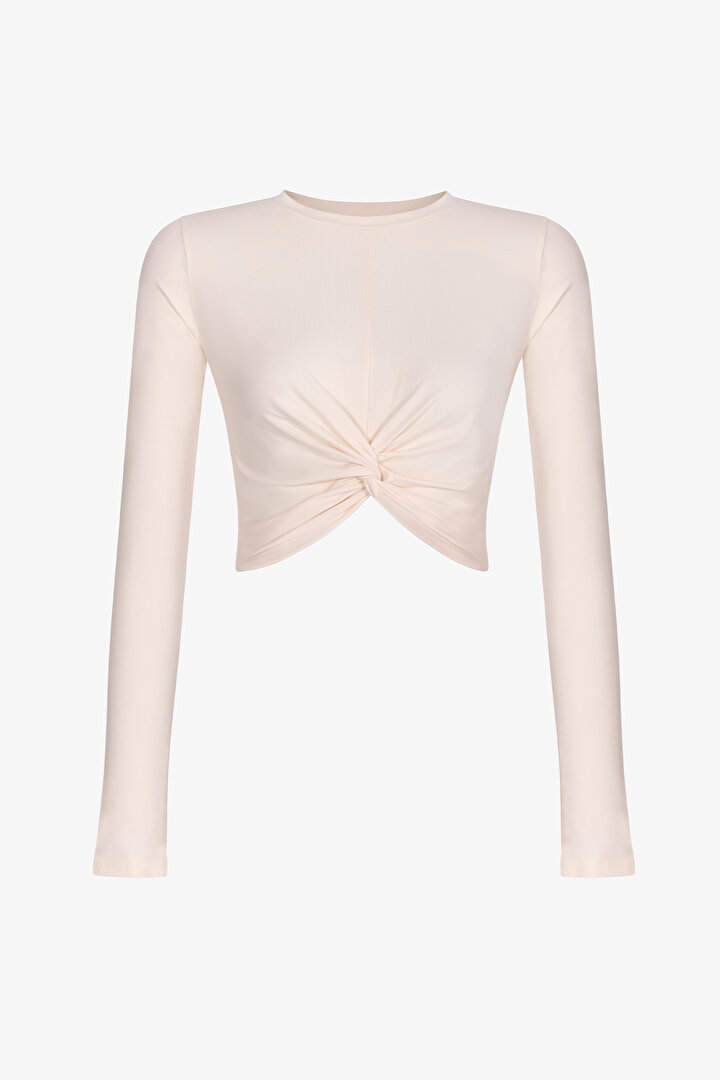 Ecru Long Sleeve Twisted Ruched Long Sleeve Blouse - 1