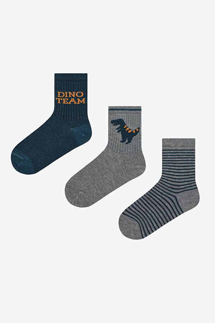 Boys Dino Team 3in1 Rib Multi Colour Socket Socks - 1