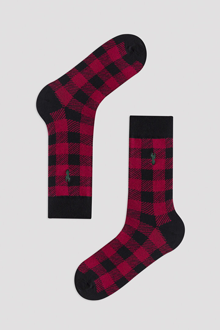 Erkek Ekose Desenli 2'li Soket Çorap - 2