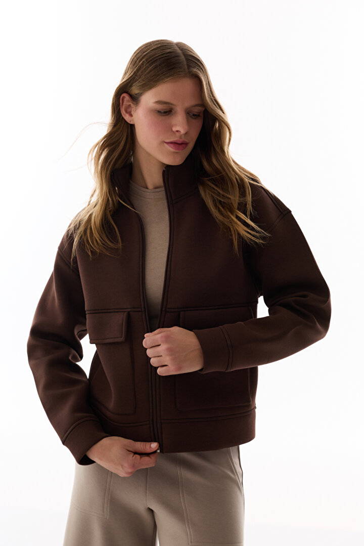 Kahverengi Cepli Scuba Ceket - 1