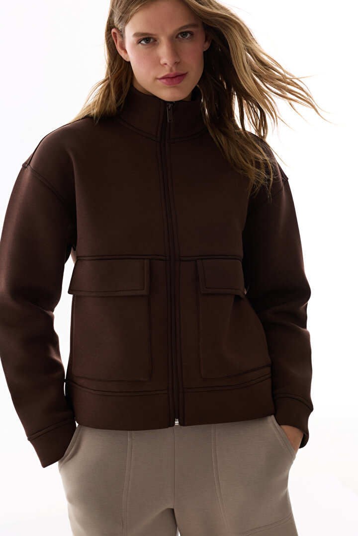 Kahverengi Cepli Scuba Ceket - 2