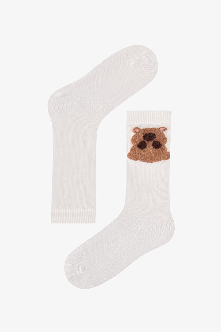 Girls' Marshmallow Plushy Capy Bear Print Cotton Footless Tights - 1