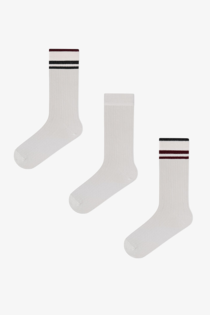 Marsmelov Retro Lines Çizgili Pamuklu 3 Çift Soket Çorap - 1