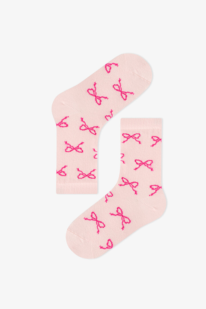 Kız Çocuk Pembe Snailmail Cuties Fiyonk Desenli Pamuklu 3 Çift Soket Çorap - 2