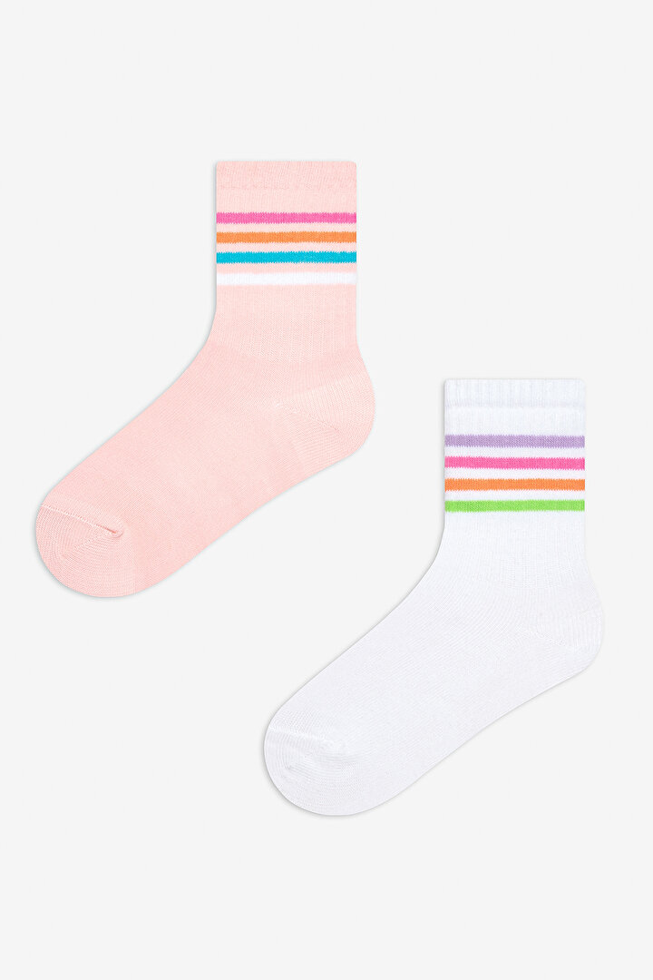 Girls Color Lines 2in1 Tennis Socket Socks - 1