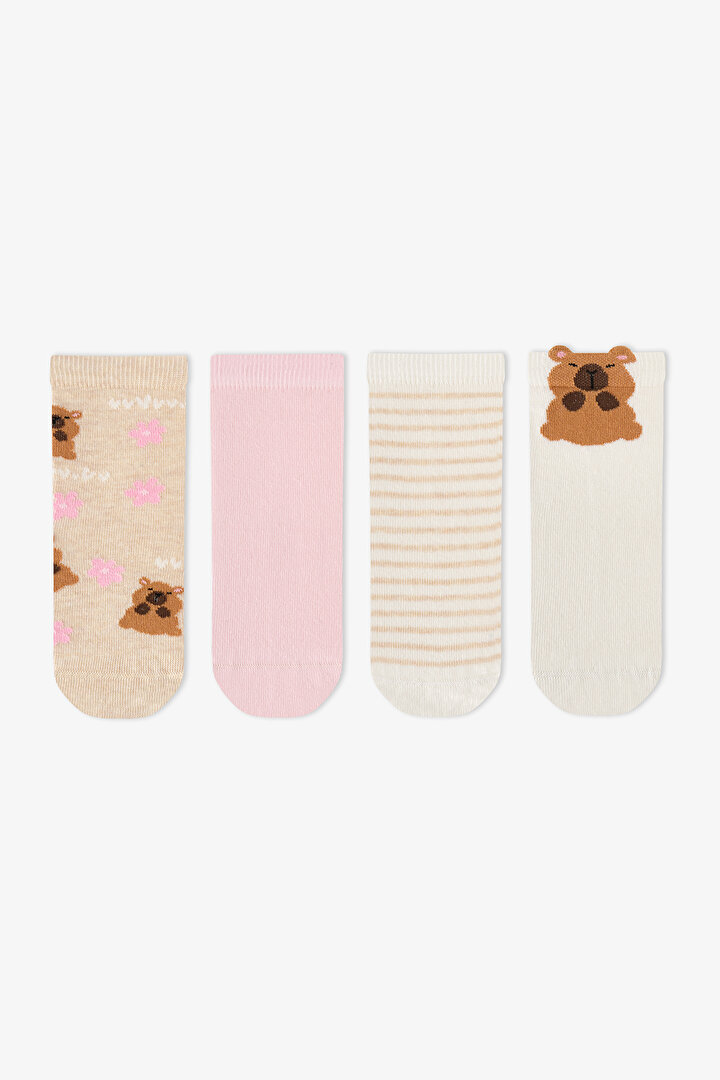 Girls' Capy Neutrals Animal Print Cotton 4 Pack Ankle Socks - 1