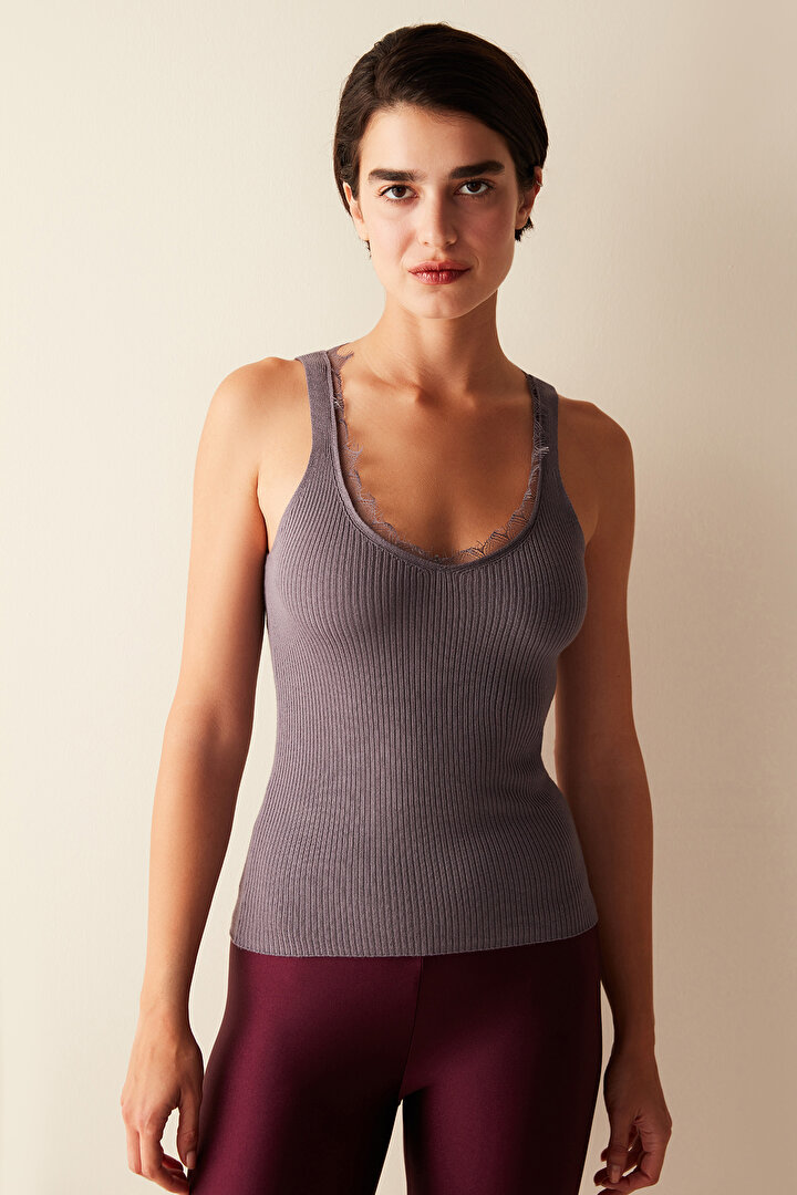 Ribbed Tricot Grey Top - 1