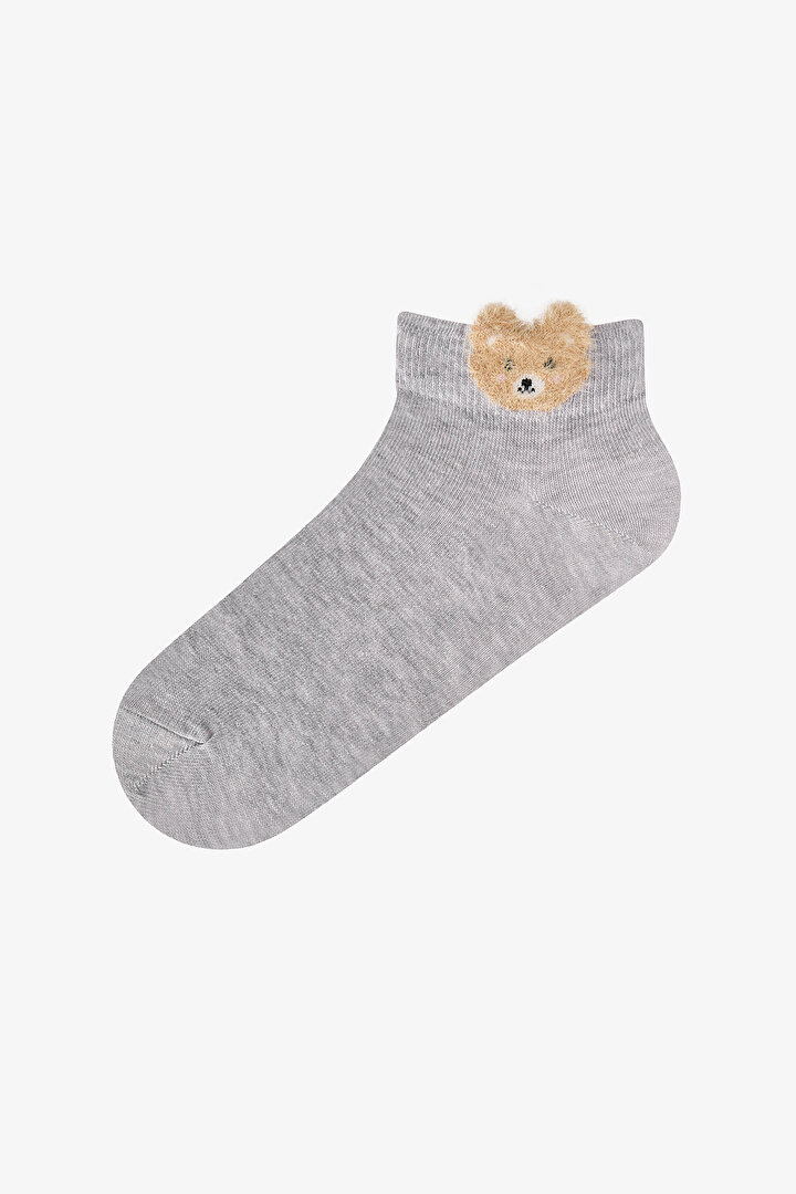 Beyaz Gri Pembe Cute Teddy Bear Pamuklu 3 Çift Patik Çorap - 2