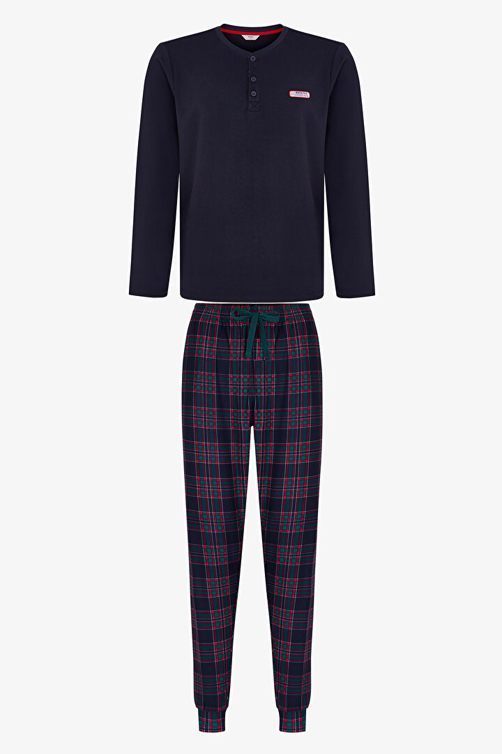 Erkek North Rail Çizgili Uzun Kollu Jogger Pijama Takımı - 1