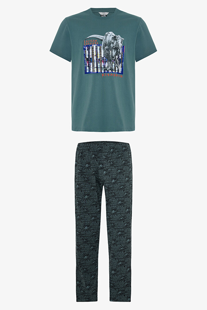 Erkek Jurassic Slogan Baskılı Kısa Kollu Pijama Takımı - 1