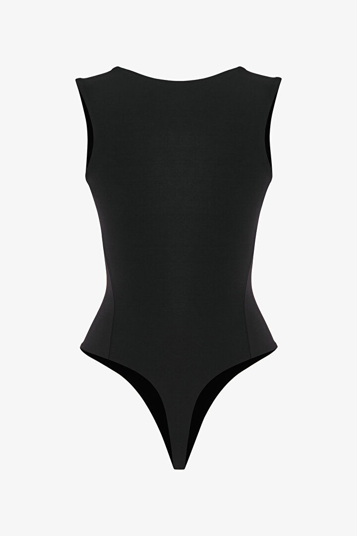 Black U-Neck Soft Texture Bodysuit - 2