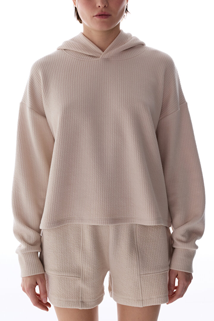 Pastel Beige Rib Hoodie - 2