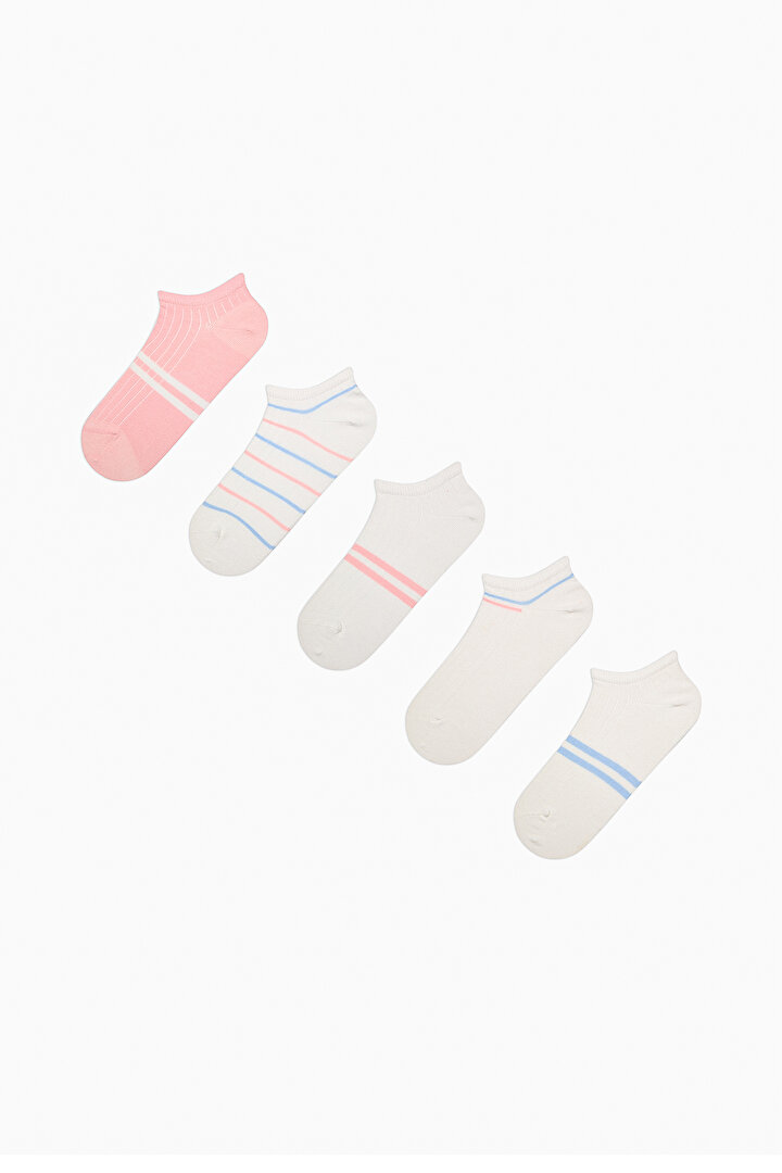 Ribbed Stripe Pink Blue 5in1 Liner Socks - 1