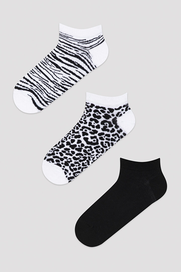 Leopar Design Black White 3 Pack Socks - 1