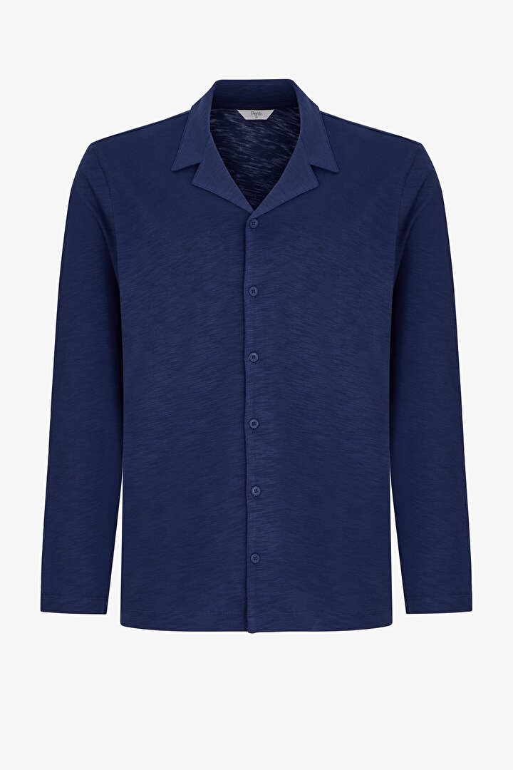 Erkek Lacivert Navy Season Uzun Kollu Gömlek Pantolon Pijama Takımı - 2