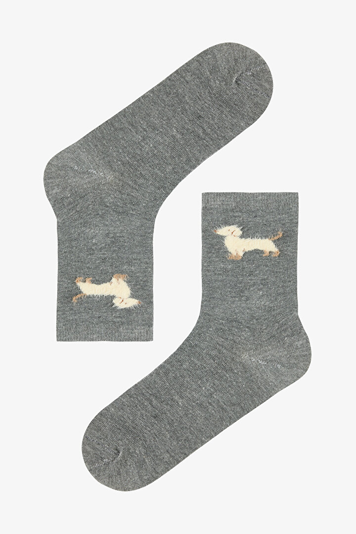 3 Çift Pamuklu Peluş Köpek Desenli Soket Çorap - 2