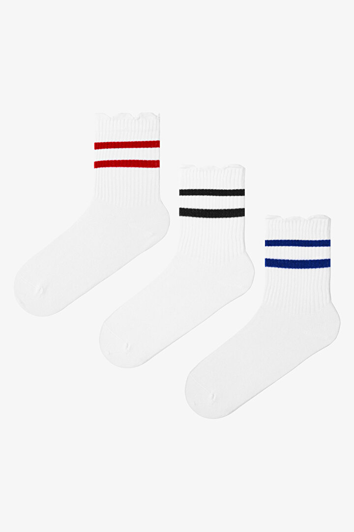 3 Çift Pamuklu Fırfırlı Tenis Soket Çorap - 1