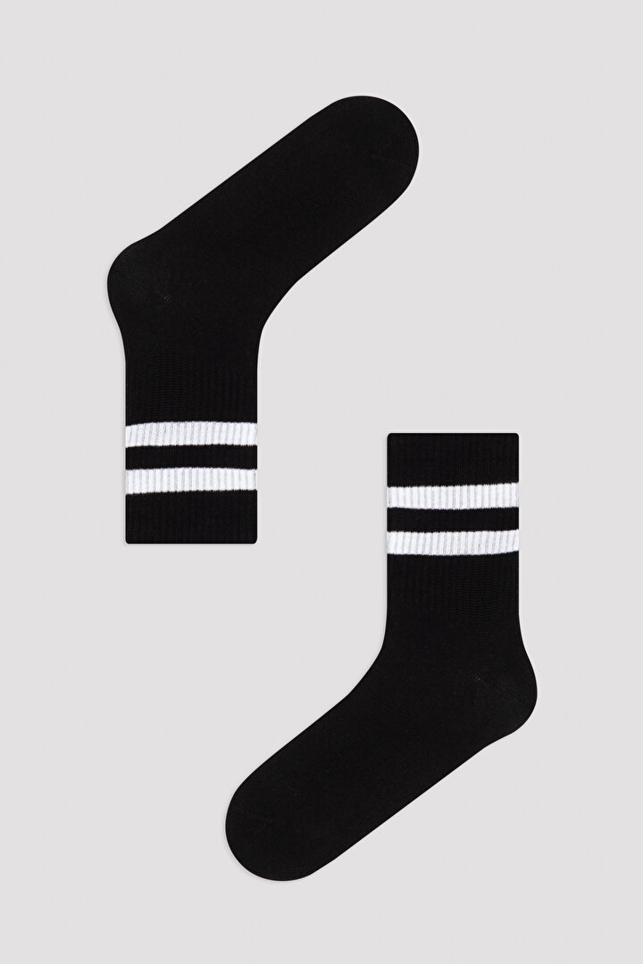 Siyah Çizgili Soket Çorap - 2