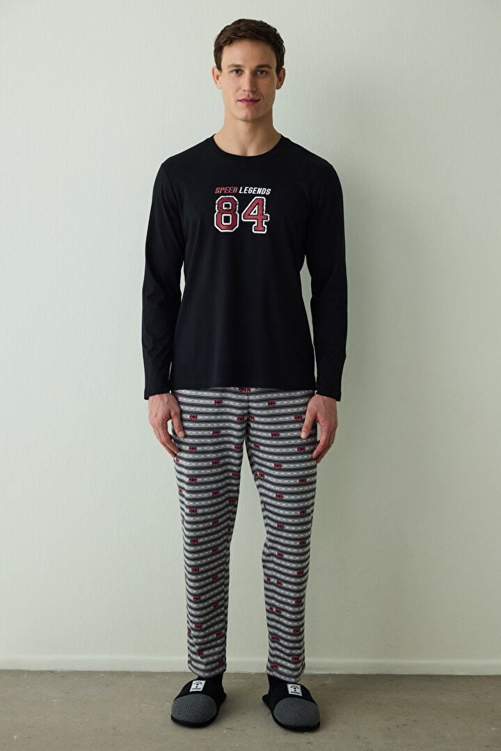 Man Speed ​​Slogan Printed Cotton Pajama Set - 1