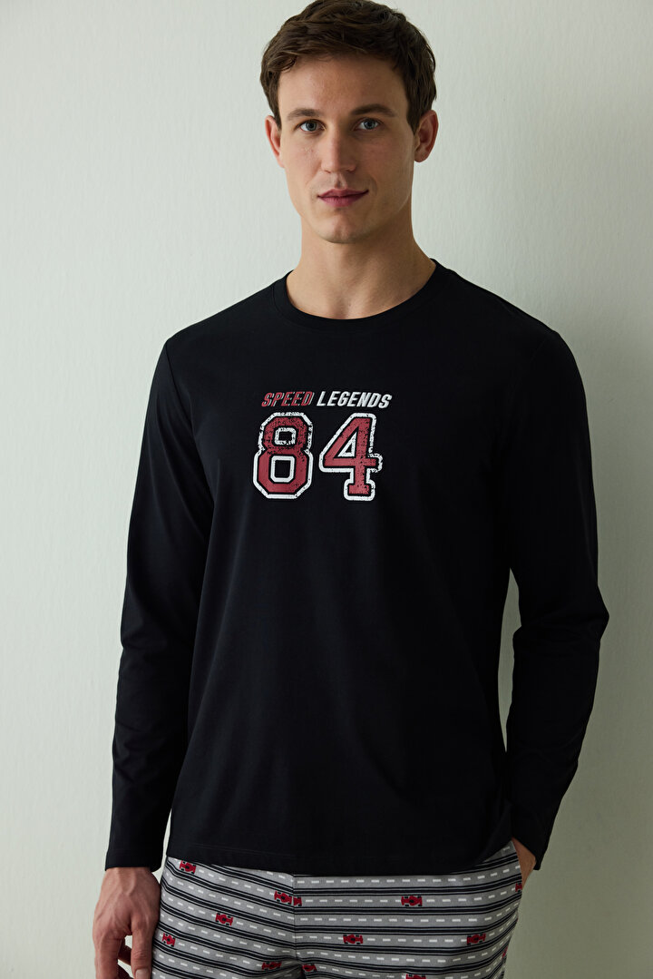 Man Speed ​​Slogan Printed Cotton Pajama Set - 2