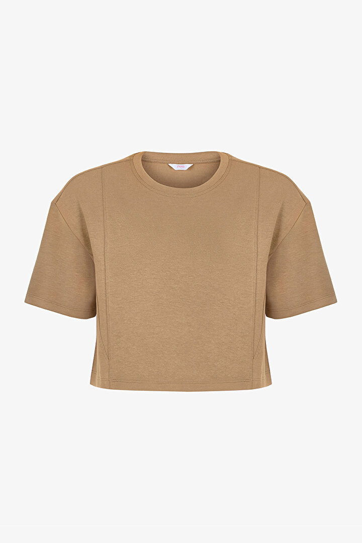 Beige Silky Feel Stitch Detail T Shirt - 1