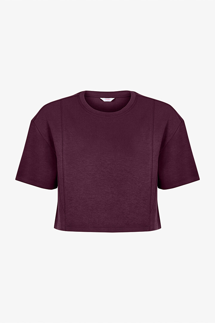 Burgundy Silky Feel Stitch Detail T Shirt - 1