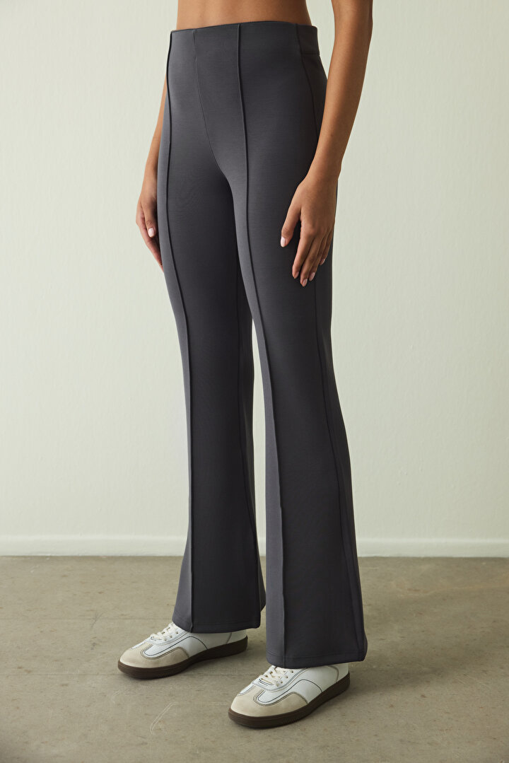 Anthracite Modal High Waisted Bell-bottom Trousers - 1
