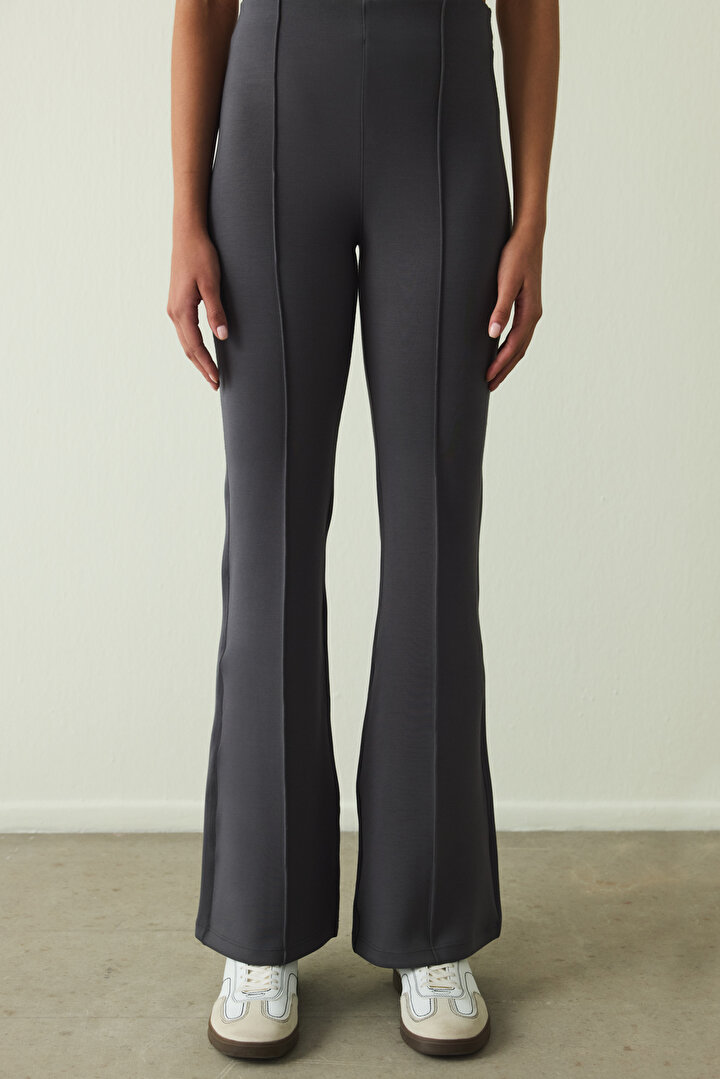 Anthracite Modal High Waisted Bell-bottom Trousers - 2