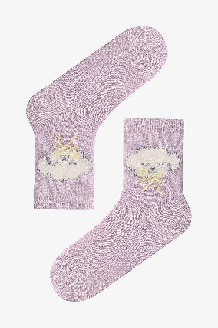 Lila Kız Çocuk Cute Dog 4'lü Soket Çorap - 2