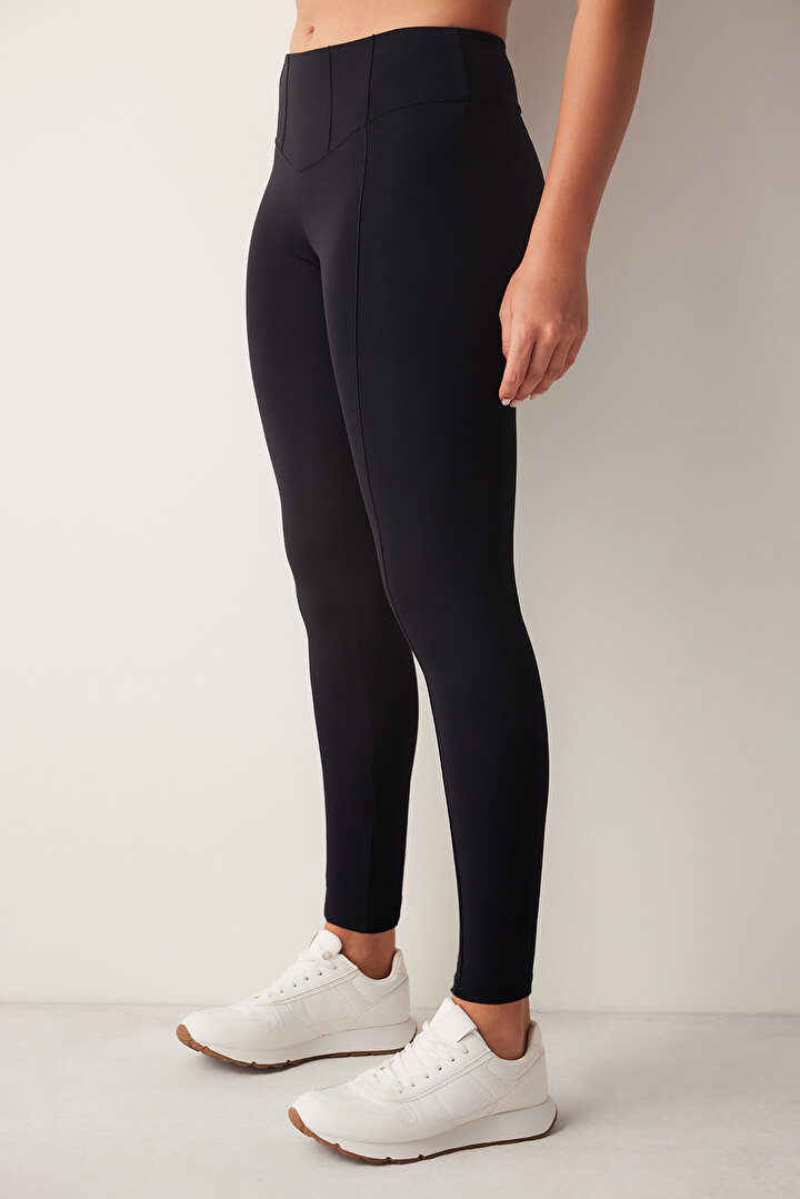 Waist Detailed Black Legging - 1