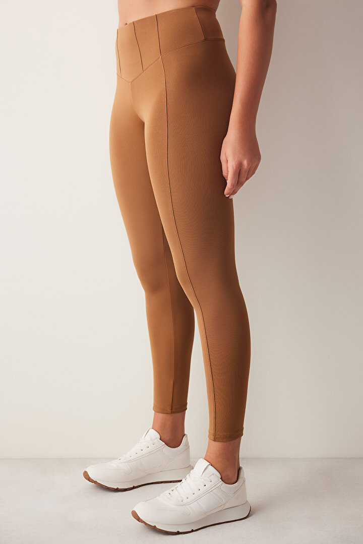 Waist Detailed Brown Legging - 1