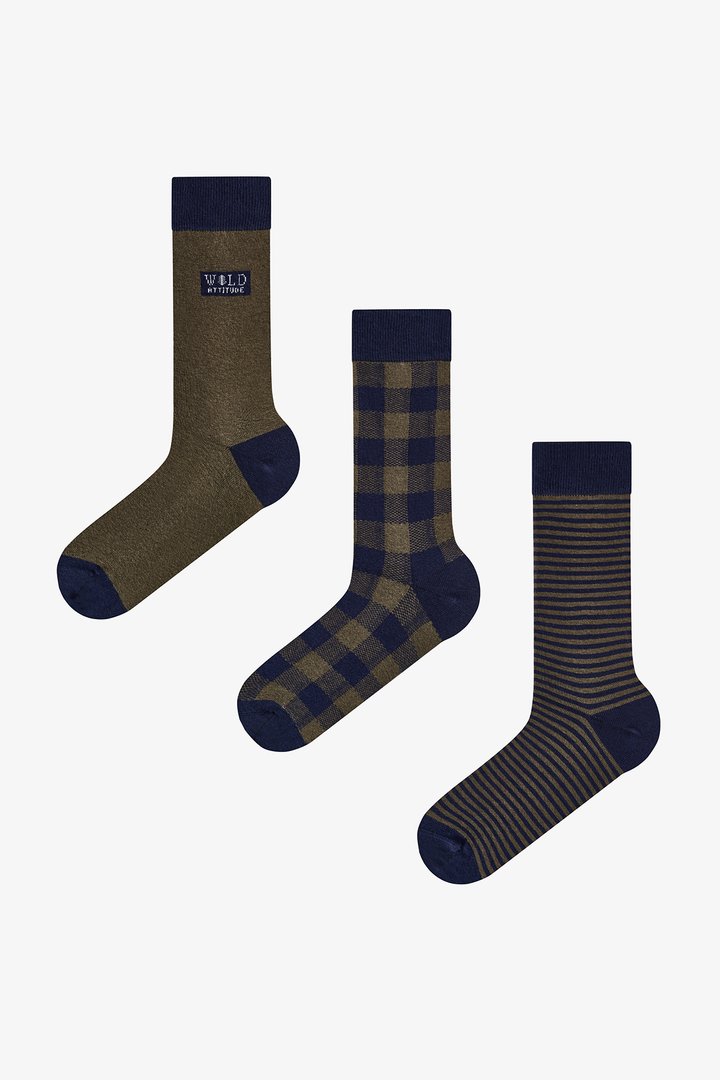 Men's Green Deep Forest Striped Cotton 3 Pack Ankle Socks - 1