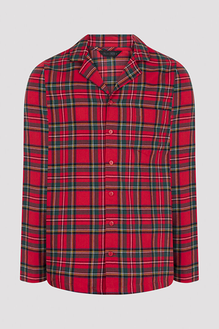 Kırmızı Erkek Kareli Gömlek Pantolon Pijama Takımı - 2