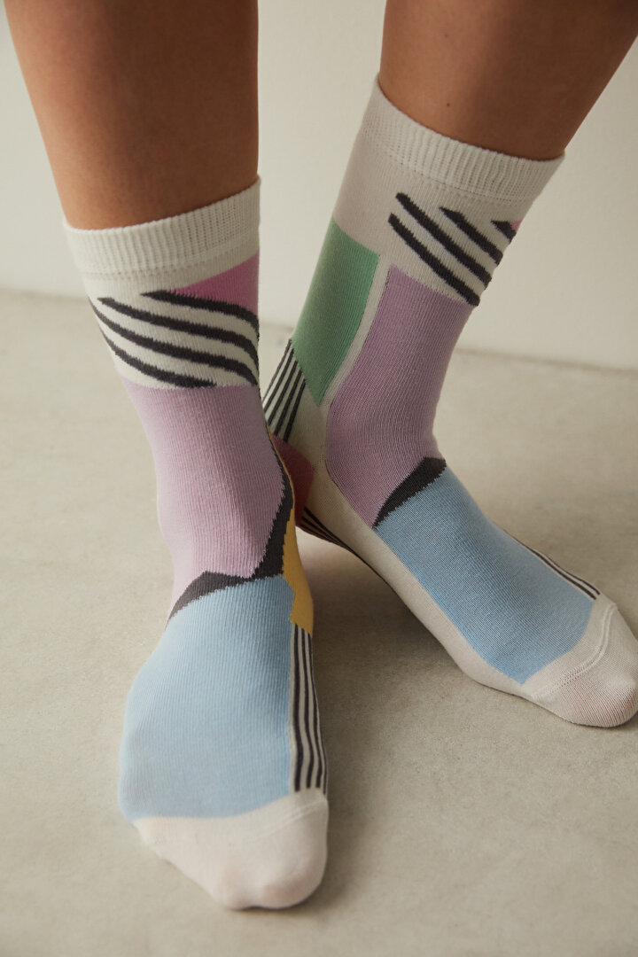 Colorful Stripe Geometric Socket Socks - 1