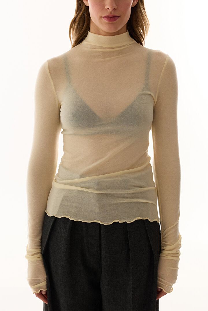 Ecru Mock Neck Cashmere Top - 2