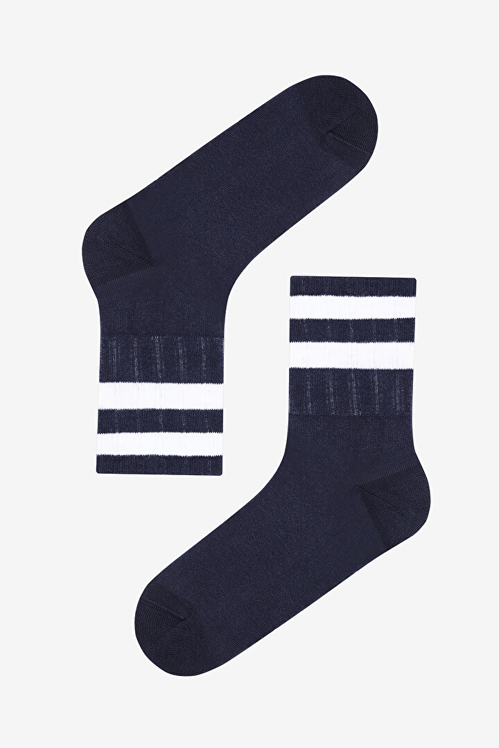 Striped 2in1 Blue Navy Blue Tennis Socket Socks - 2